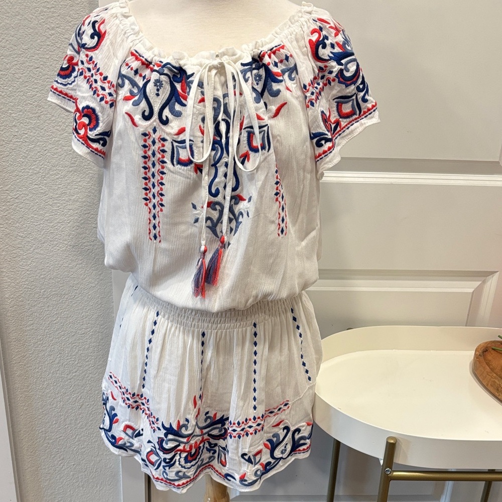 NWT Parker Embroidered Red, White and Blue Mini Dress